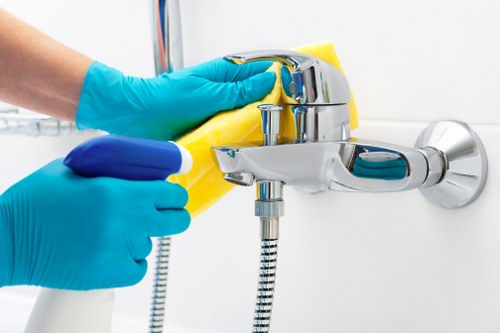 Carpet cleaning team following safe working procedures